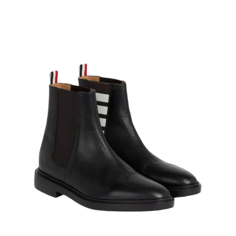 Thom Browne 4-Bar Black Grained Leather Chelsea Boots Men 7 EU 40 Made in Italy